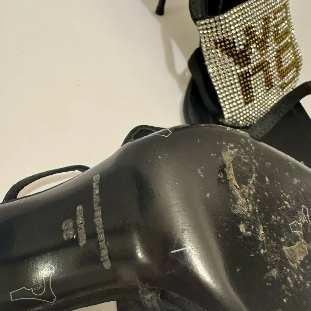 Alexander Wang Black and Silver Strappy Rhinestone Heels